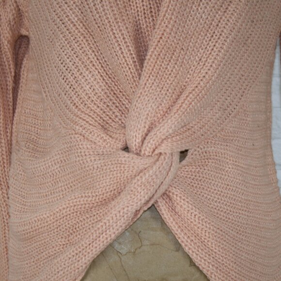 LU NYC Sweater Knit Wrap Front Twist Knot Pullover V-Neck Pastel Peach Large - Picture 2 of 12